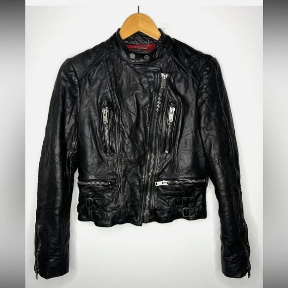Polo Ralph Lauren Black Leather Moto Jacket | Real Cowhide | Women’s Size Small - Picture 2 of 13